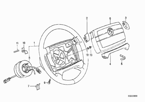 Рулевое колесо с НПБ для BMW E30 324d M21 (схема запчастей)