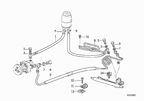 Маслопроводы гидроусилителя рул.управл. для BMW E36 M3 3.2 S50 (схема запчастей)