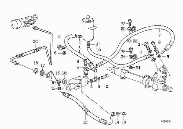 Маслопроводы гидроусилителя рул.управл. для BMW E34 525ix M50 (схема запчастей)