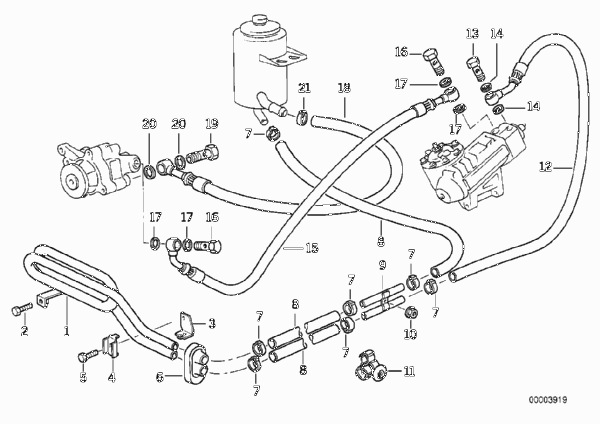 Маслопроводы гидроусилителя рул.управл. для BMW E32 730iL M60 (схема запчастей)