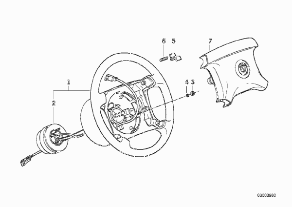 Рулевое колесо с НПБ для BMW E30 318i M40 (схема запчастей)