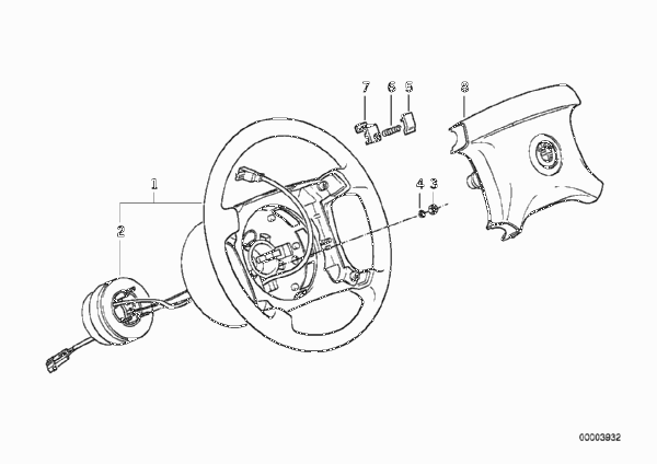 Рулевое колесо с НПБ для BMW E36 320i M50 (схема запчастей)