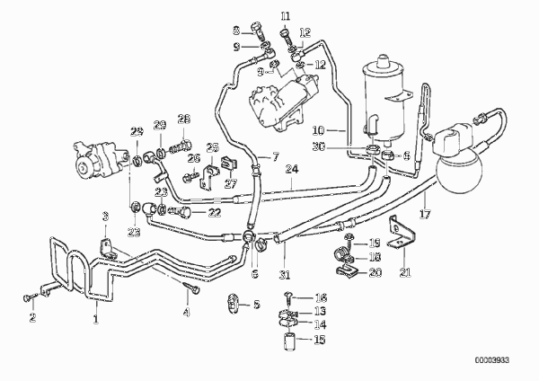 Маслопроводы гидроусилителя рул.управл. для BMW E34 540i M60 (схема запчастей)