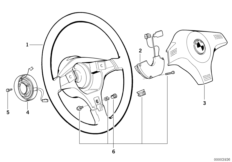 Cпортивное рулевое колесо c НПБ 2 для BMW E36 M3 S50 (схема запасных частей)