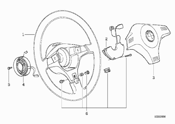 Cпортивное рулевое колесо c НПБ 2 для BMW E34 525tds M51 (схема запчастей)