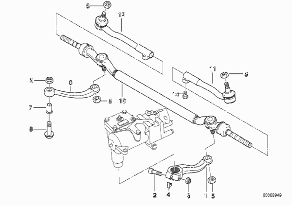 Рулевые тяги/тяги рулевой трапеции для BMW E38 740i M62 (схема запчастей)