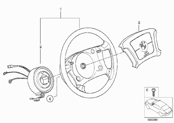 Рулевое колесо с НПБ для BMW E34 525td M51 (схема запчастей)