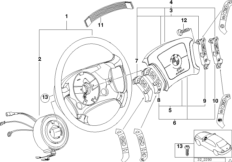 Многофункциональное рулевое колесо с НПБ для BMW E39 525tds M51 (схема запасных частей)