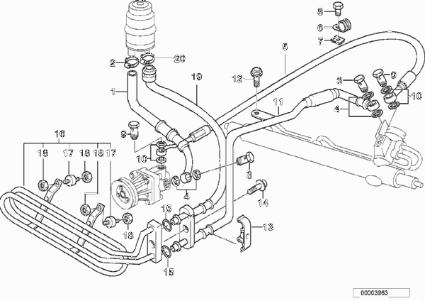 Маслопроводы гидроусилителя рул.управл. для BMW E36 325tds M51 (схема запчастей)