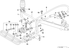 Маслопроводы гидроусилителя рул.управл. для BMW E36 318tds M41 (схема запасных частей)