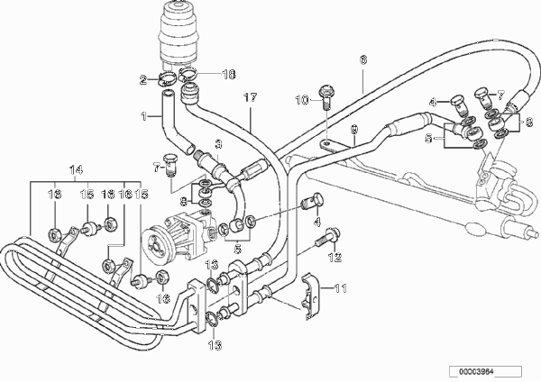 Маслопроводы гидроусилителя рул.управл. для BMW E36 318tds M41 (схема запчастей)