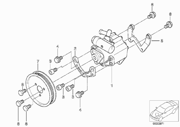 Насос гидроусилителя рулевого управления для BMW E39 525tds M51 (схема запчастей)