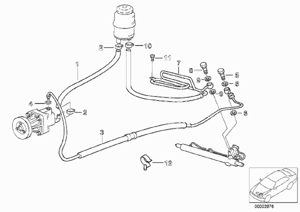 Маслопроводы гидроусилителя рул.управл. для BMW E36 316i 1.9 M43 (схема запчастей)