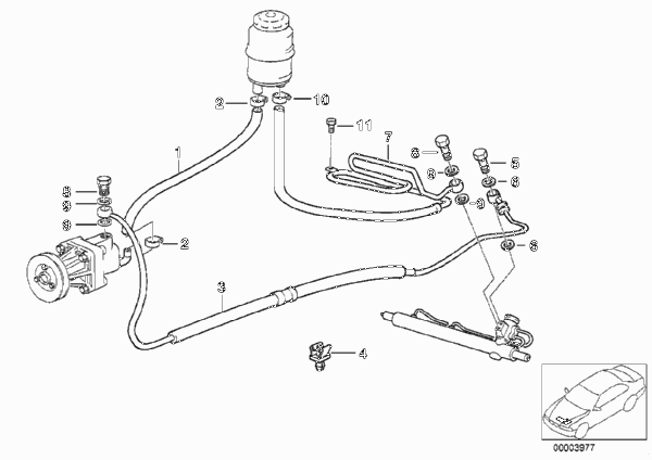 Маслопроводы гидроусилителя рул.управл. для BMW E36 320i M52 (схема запчастей)