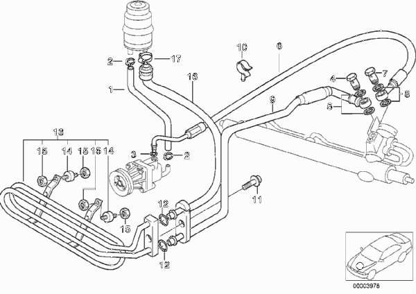 Маслопроводы гидроусилителя рул.управл. для BMW E36 318ti M44 (схема запчастей)