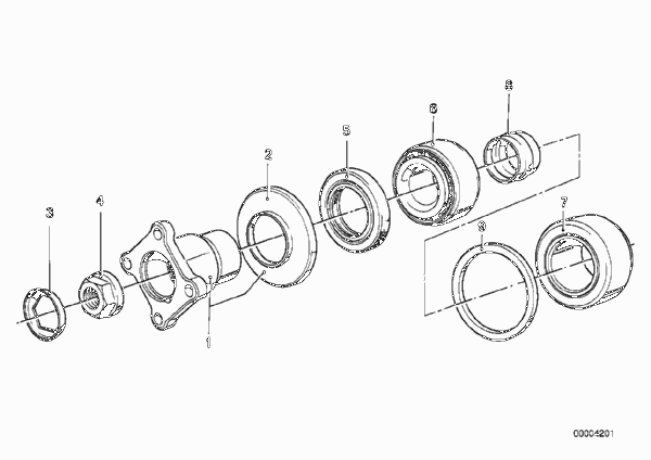 Подшипники фланца, ст.привода/упл.кольцо для BMW E36 316i M43 (схема запчастей)