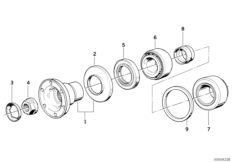 Подшипники фланца, ст.привода/упл.кольцо для BMW E34 525ix M50 (схема запасных частей)