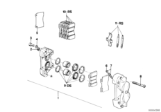 Суппорт тормозного механиз.перед.колеса для BMW E12 528 M30 (схема запасных частей)