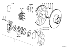 Суппорт тормозного механиз.перед.колеса для BMW E12 520 M10 (схема запасных частей)