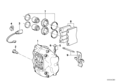 Датчик износа торм.накладки пер.колеса для BMW E28 M5 S38 (схема запасных частей)