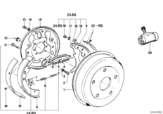 Барабанный тормозной механизм задн.кол. для BMW E12 520 M10 (схема запасных частей)