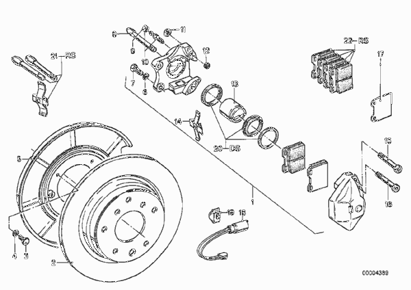 Датчик износа торм.накладки колеса Зд для BMW E12 535i M30 (схема запчастей)