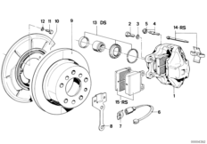 Датчик износа торм.накладки колеса Зд для BMW E23 730 M30 (схема запасных частей)