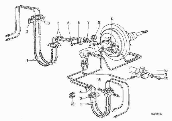 Трубопровод торм.привода Пд /крепление для BMW E12 525 M30 (схема запчастей)