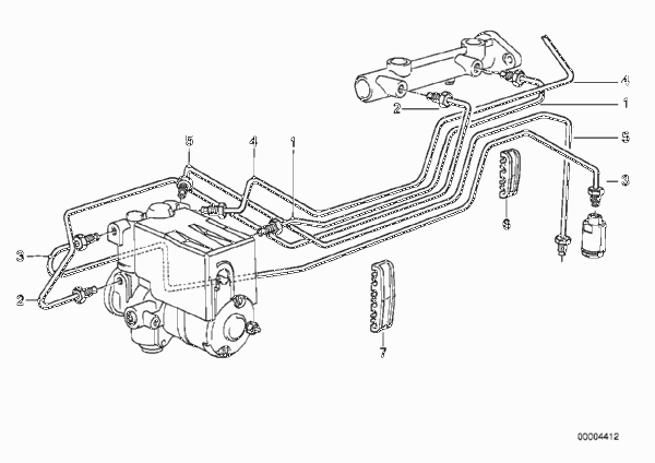 Трубопровод тормозного привода c ABS Пд для BMW E30 325ix M20 (схема запчастей)