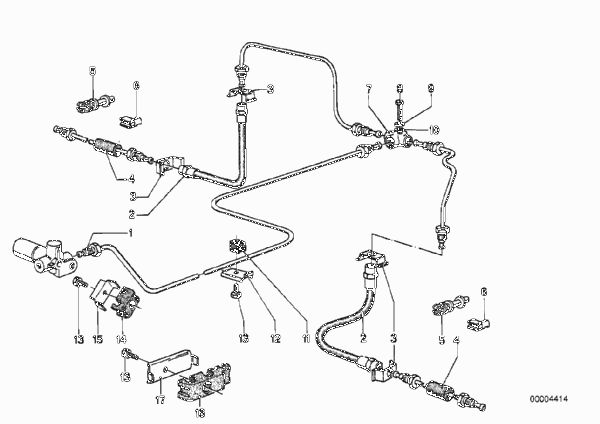 Трубопровод торм.привода Зд/крепление для BMW E12 525 M30 (схема запчастей)