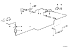 Трубопровод тормозного привода Зд для BMW E30 320i M20 (схема запасных частей)