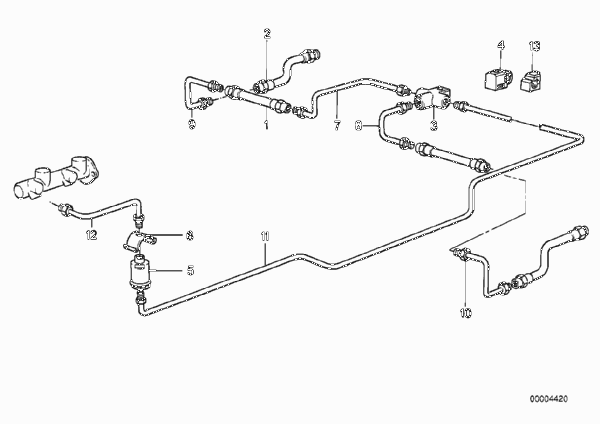 Трубопровод тормозного привода Зд для BMW E30 325ix M20 (схема запчастей)