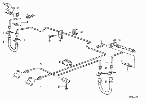 Трубопровод тормозного привода Зд для BMW E28 M535i M30 (схема запчастей)