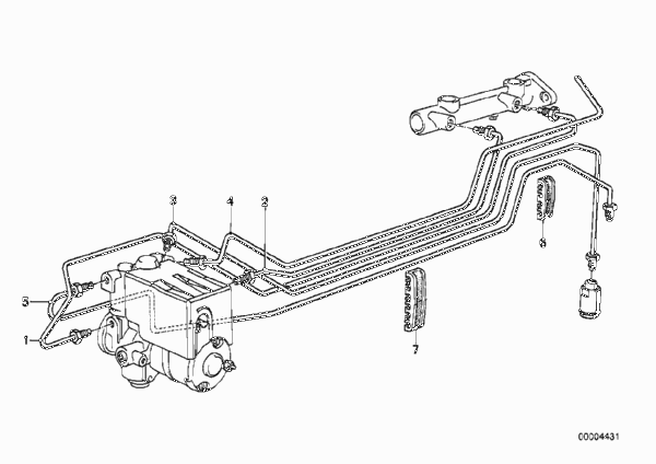 Трубопровод тормозного привода c ABS Пд для BMW E30 318i M10 (схема запчастей)