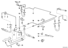 Трубопровод торм.привода Пд/Зд/креплен. для BMW E34 520i M50 (схема запасных частей)
