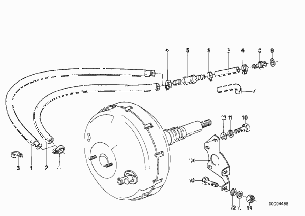 Усилитель тормозов/крепление для BMW E12 528 M30 (схема запчастей)
