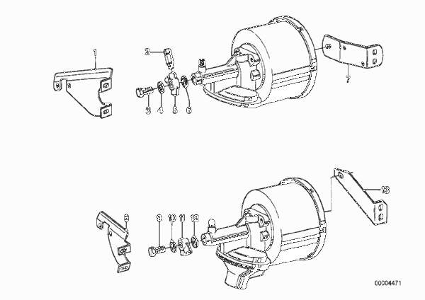 Усилитель тормозов/крепление для BMW E12 520i M20 (схема запчастей)