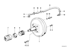 Вакуумный усилитель тормозов для BMW E12 518 M10 (схема запасных частей)