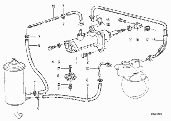 Гидравлический усилитель тормозов для BMW E23 730 M30 (схема запчастей)