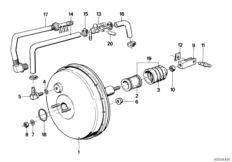 Вакуумный усилитель тормозов для BMW E30 325e M20 (схема запасных частей)