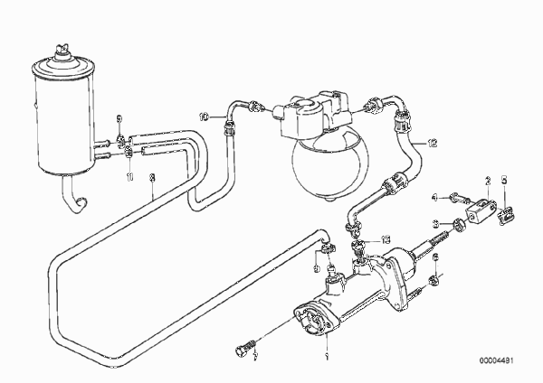 Гидравлический усилитель тормозов для BMW E32 750i M70 (схема запчастей)