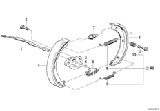 Стояночный тормоз/тормозные колодки для BMW E30 324td M21 (схема запасных частей)