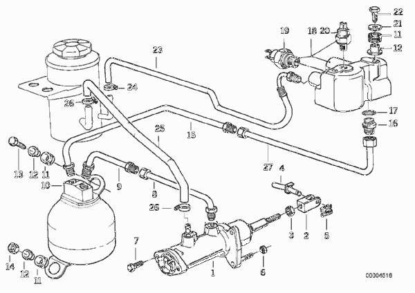 Гидравлический усилитель тормозов для BMW E32 750i M70 (схема запчастей)