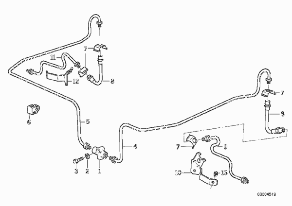 Трубопровод тормозного привода Зд для BMW E36 316i 1.6 M43 (схема запчастей)