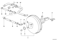 Вакуумный усилитель тормозов для BMW E36 325td M51 (схема запасных частей)