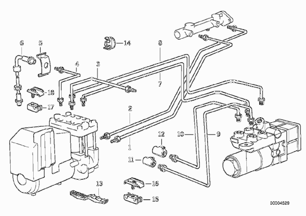 Трубопровод тормозн.привода Пд ABS/ASC+T для BMW E32 730iL M60 (схема запчастей)