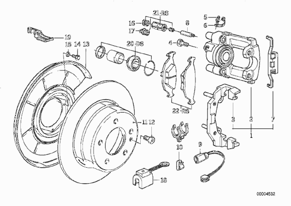 Датчик износа торм.накладки колеса Зд для BMW E32 730i M30 (схема запчастей)