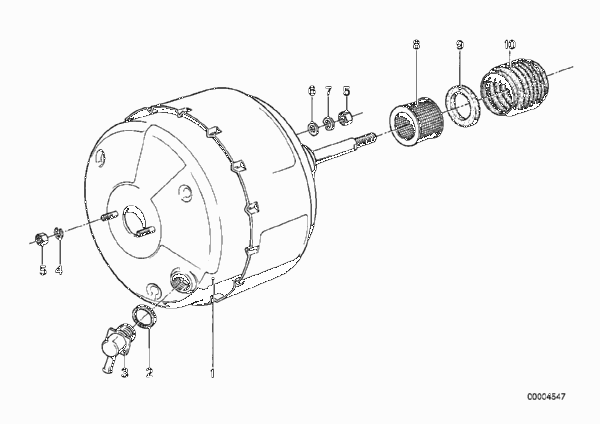 Вакуумный усилитель тормозов для BMW E12 525 M30 (схема запчастей)
