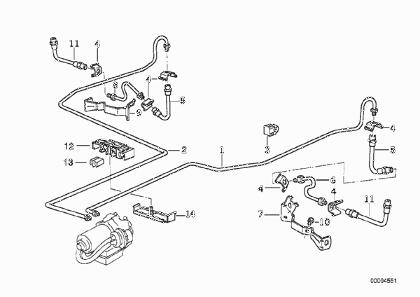 Трубопровод тормозн.привода Зд ABS/ASC+T для BMW E36 318tds M41 (схема запчастей)