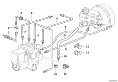 Трубопровод тормозн.привода Пд ABS/ASC+T для BMW E34 525i M50 (схема запасных частей)